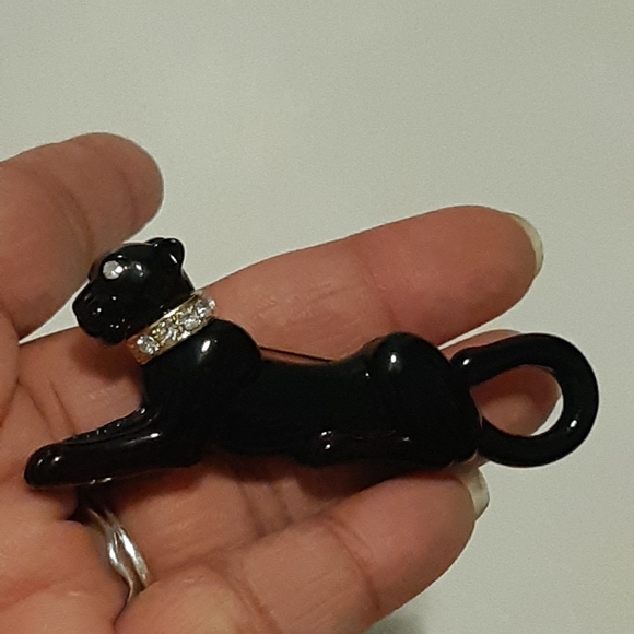 Vintage Black Panther Brooche 3" Long With Gold Backing Crystal's Eye And Neck, - Picture 4 of 8